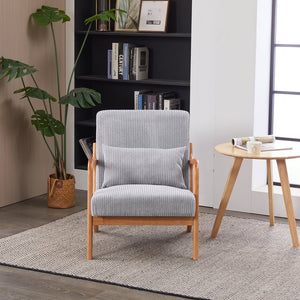 English Elm Mid-Century Upholstered Accent Chair Light Gray — Ergonomic Solid Wood Frame, Cozy Reading Pillow, Versatile Home Seating W2989P295270