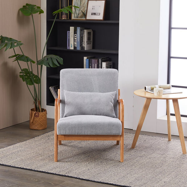 English Elm Mid-Century Upholstered Accent Chair Light Gray — Ergonomic Solid Wood Frame, Cozy Reading Pillow, Versatile Home Seating W2989P295270