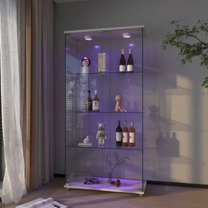 English Elm Modern Glass Display Cabinet With Led Lights - Elegant 2-Door Showcase For Living Rooms & Bedrooms W241S00056
