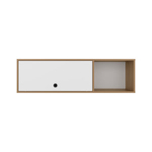 English Elm Sahara 47" Wide One-Door Wall Cabinet with 3 Shelves, Pull-Up Door, White & Oak Finish, Space-Saving Organizing Solution B200P287122