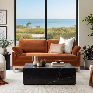 English Elm Pasadena Farmhouse Velvet Sofa with Rubberwood Base for Cozy Living Rooms B2719P479036