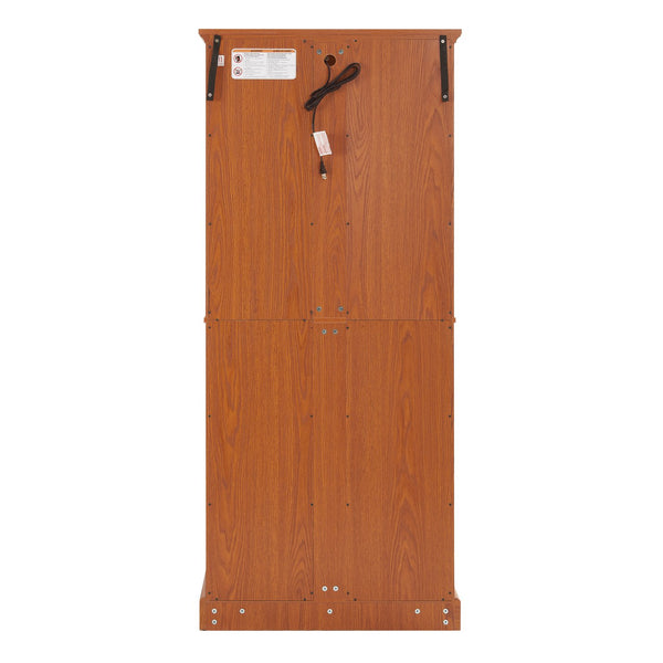 English Elm Curio Dark OAK Glass Cabinet with E26 Bulb, Vintage Lattice Doors, Adjustable Shelves, Sturdy Base W2275P292662