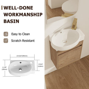 English Elm Soft Close Wall Mounted Bathroom Vanity with Ceramic Vessel Sink and Storage Rack W999S00488