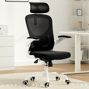 English Elm Ergonomic Office chair with adjustable headrest and lumbar support, breathable mesh, space-saving design Black,White T3623P368416