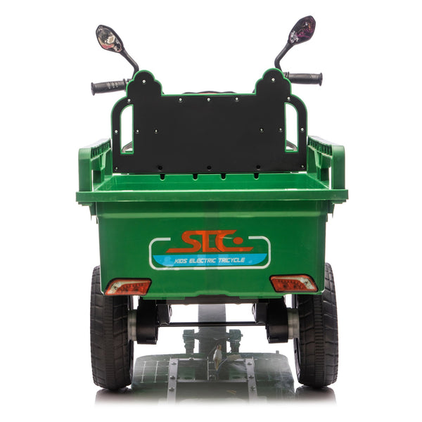 English Elm 12v Kids Electric Cargo Trike with Led Lights Wide Seat Anti-slip Wheels Toddler Ride On Green W1578P336049