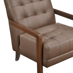 English Elm Modern Tufted Leather Accent Chair with Walnut Wood Frame, Upholstered Seat, Compact Stylish Design Brown 28 L x 21 W x 25.75 H B011P271923