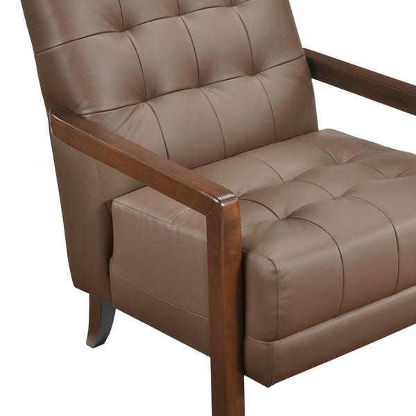 English Elm Modern Tufted Leather Accent Chair with Walnut Wood Frame, Upholstered Seat, Compact Stylish Design Brown 28 L x 21 W x 25.75 H B011P271923