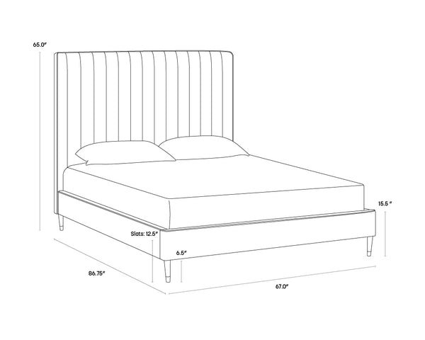 Sunpan Yosi Bed - Elegant Structured Design with Tufted Headboard and Antique Brass Accents for Comfort Queen