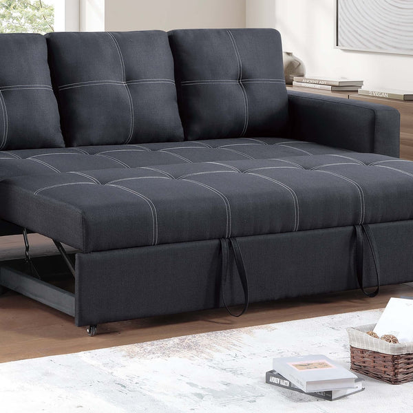 English Elm Sectional Convertible Sleeper Sofa Black Tufted Polyfiber Pull-Out Bed Firm Support Stylish 87" B011P398872