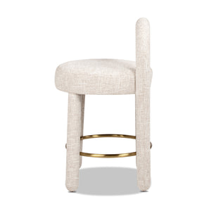 English Elm Jennifer Taylor Home - Penny Fully Upholstered 26.5" Counter Stool Set of 2 in Travertine Beige Chenille with Brass Ring Footrest B2719P360149