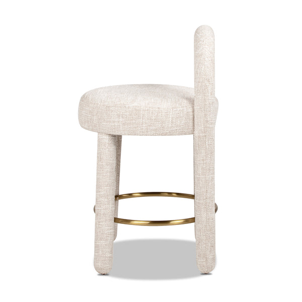 English Elm Jennifer Taylor Home - Penny Fully Upholstered 26.5" Counter Stool Set of 2 in Travertine Beige Chenille with Brass Ring Footrest B2719P360149