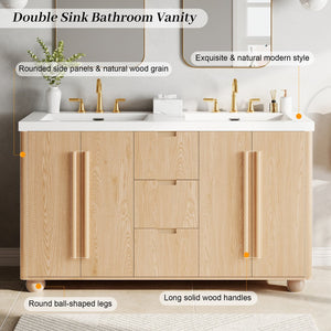 English Elm [video] 59 Inch Double Sink Vanity with Wood Grain Mdf Soft Close Doors and Resin Basins N759S425430N