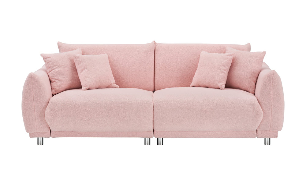 English Elm 86.6 Inch Plush Teddy Fleece Three Seat Sofa with Pillows for Cozy Apartment Living W1658P329063
