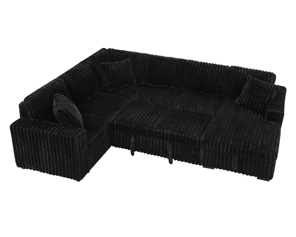 English Elm 122 Plush U-Shape Sectional Sofa Bed with USB Ports, Hidden Storage Chaise & Spacious Armrest Comfort Black W1417S00135