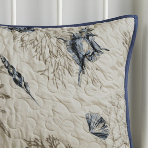 English Elm Brushed Reversible Bayside Quilt Set with Seashell Print, Taupe Coral Accents and 3 Decorative Pillows Blue 23.03 L x 17.91 W x 11.42 H B03597485