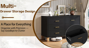 English Elm 6-drawer Solid Wood Dresser Mid-century Modern Gray Finish with Metal Bar Handles Black W1445P419756