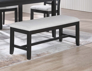 English Elm Dining 6pc Charcoal Dining Set with Bench & 4 X‑Back Cushioned Chairs, Rubberwood Rectangular Table B011S01923