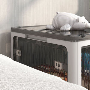 English Elm HOMCOM Collapsible Stackable Storage Bins with Lids, Wheels & 5-Sided Access, 110lb Capacity, White W2225P173956