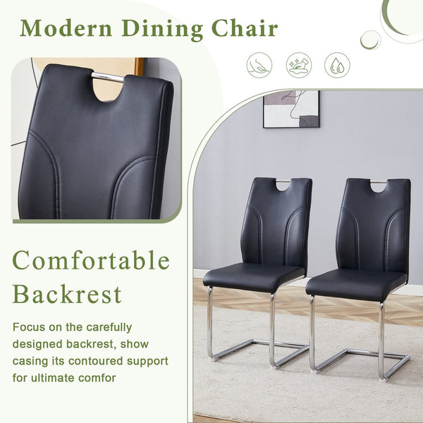 English Elm Switchable Base Glass Top Dining Set Six Pu Leather Armchairs Modern Minimalist W2920S00119