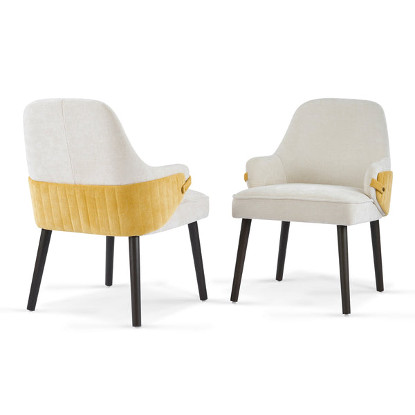 English Elm Indoor Two-tone Fabric Armchair Set Curved Back Ergonomic Dining Accent Seating Beige,Yellow N779P370716B