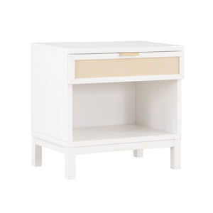 English Elm Blake Coastal Cane 1-Drawer Nightstand in White Solid Wood with Open Shelf, Gold Pull, 28.25"L B050P376944
