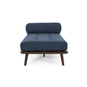 English Elm CHAISE Mid-Century Button-Tufted Waffle Stitch Lounge with Bolster Pillow and Rubberwood Frame Elegance Navy Blue 70.75 L x 31.75 W x 9.5 H W2297P190132
