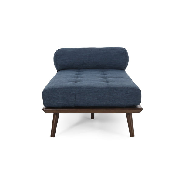 English Elm CHAISE Mid-Century Button-Tufted Waffle Stitch Lounge with Bolster Pillow and Rubberwood Frame Elegance Navy Blue 70.75 L x 31.75 W x 9.5 H W2297P190132