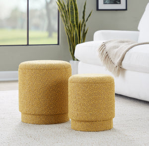 English Elm Ottoman Set Nesting Storage Cubes Upholstered in Rich Fabric for Modern Living Spaces Yellow B202P471504