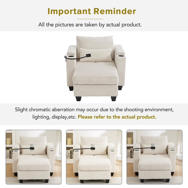 English Elm Convertible Chaise Lounge Sofa Bed With Usb Ports, Cup Holders & Storage For Stylish Comfort N719S002021A