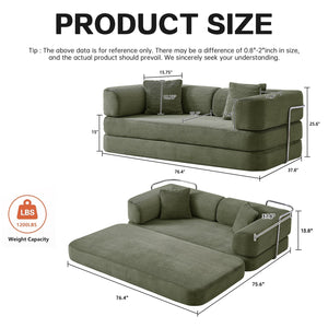 English Elm Floor Sofa Bed Modular Corduroy Convertible Lounge with Steel Frame for Living Room Antique Green W3565P397194