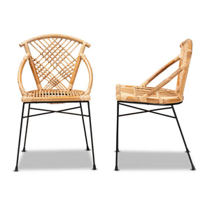 English Elm Modern Rattan Dining Chair Set of Two with Woven Back and Black Iron Base B2750P420347