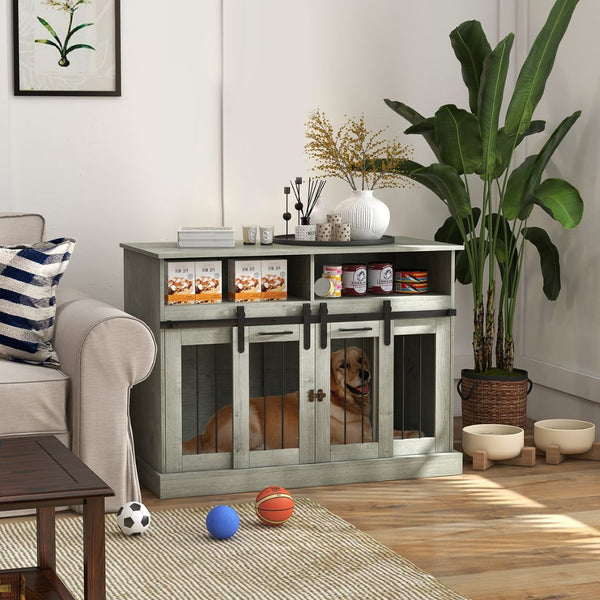 English Elm Pawhut Stylish Dog Crate Furniture & Storage Console For Large Dogs Or Two Small Pets, Gray Finish W2225P217163-GIGA