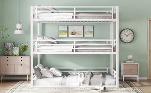 English Elm Full Triple Bunk Bed - Sturdy Metal Frame With Safety Guardrails, Space-Saving, Noise-Reducing Design W1580S00166