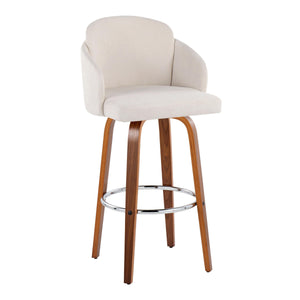 English Elm Fixed-height Swivel Barstools Velvet Seat Walnut Legs Chrome Footrest Set 2 B202S01899