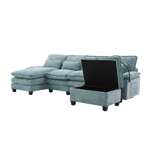 English Elm United We Win 106" U-Shaped Sectional Sofa With Ottoman, Usb Ports & Dual Side Pockets For Comfort W1568S00230-GIGA