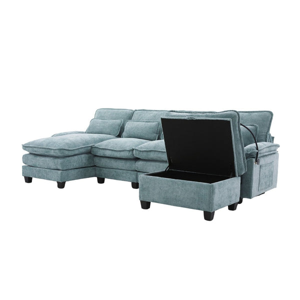 English Elm United We Win 106" U-Shaped Sectional Sofa With Ottoman, Usb Ports & Dual Side Pockets For Comfort W1568S00230-GIGA