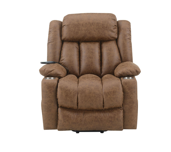 English Elm Pacay Faux Leather Aire Power Recliner with Lift, Heat & Massage, Pocket Coil Seat, Cup Holders Brown 35.1 L x 30.8 W x 30.4 H B2726P245483