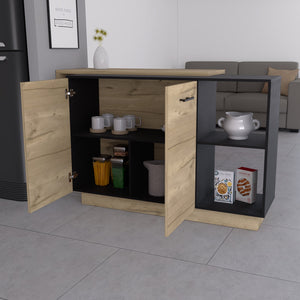 English Elm Worland,kitchen Island with Open Shelving and Wenge Finish for Modern Prep Spaces B128S00204