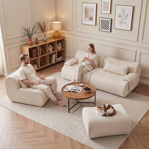 English Elm Boneless Curved Sofa with Chaise High Density Foam Three Seat Modern Living Room W3728S00005
