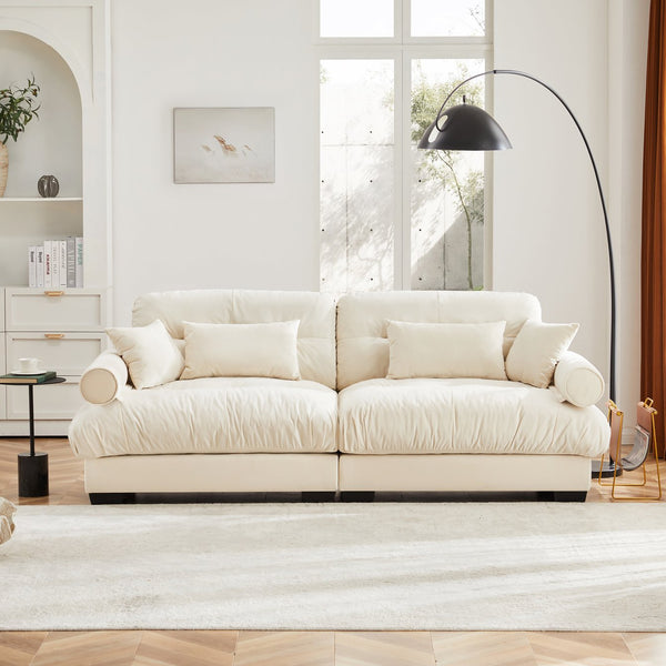 English Elm Large Velvet Two Seater Sofa with Bolster Armrests Plush Cushions for Living Room W714S00855