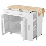 English Elm K&K Kitchen Island With Drop Leaf, Kitchen Storage Cart With 3 Tier Pull Out Cabinet Organizer, Internal Storage Rack, Rolling Kitchen Cart On Wheels With Towel Rack, 2 Drawers, For Kitchen, White