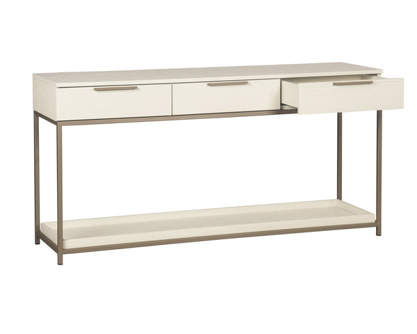 Sunpan Rebel Console Table: Modern Charcoal Oak Design with Soft Close Drawers and Stylish Gold Accents Champagne Gold / Cream