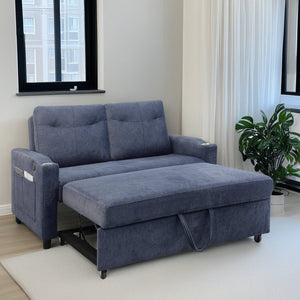 English Elm Modern Velvet Loveseat Sofa Bed with USB Charging, Storage Pockets, Toss Pillows & Reclining Backrest W1183S00013