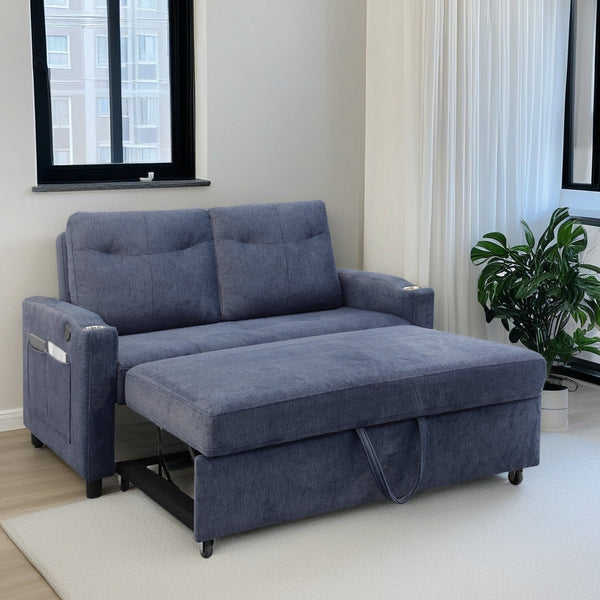 English Elm Modern Velvet Loveseat Sofa Bed with USB Charging, Storage Pockets, Toss Pillows & Reclining Backrest W1183S00013