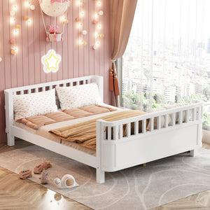 English Elm Twin Low Profile Pine Wood Kids Bed with Safety Rails and Fence Style Headboard W2593P367052