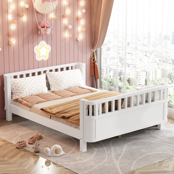 English Elm Twin Low Profile Pine Wood Kids Bed with Safety Rails and Fence Style Headboard W2593P367052