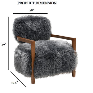 English Elm Charcoal Plush Faux Fur Accent Chair with Walnut Wood Arms — Cozy Modern Living Room Seating Charcoal grey 29 L x 30 W x 31 H B2741P401369