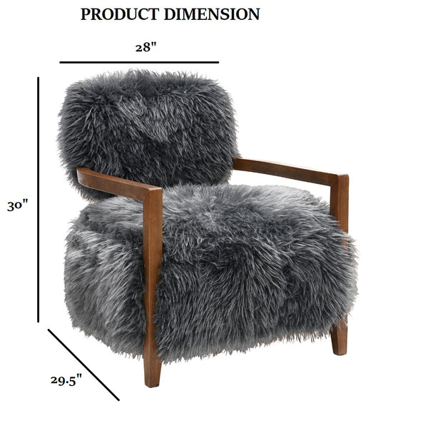 English Elm Charcoal Plush Faux Fur Accent Chair with Walnut Wood Arms — Cozy Modern Living Room Seating Charcoal grey 29 L x 30 W x 31 H B2741P401369