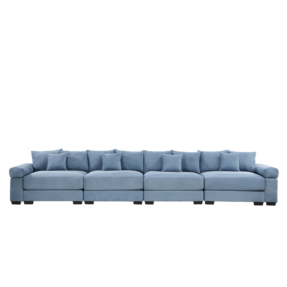 English Elm 170" Oversized Cloud Modular Sectional Couch - Luxurious Corduroy, Ergonomic Design, 12 Pillows, Blue W714S01353