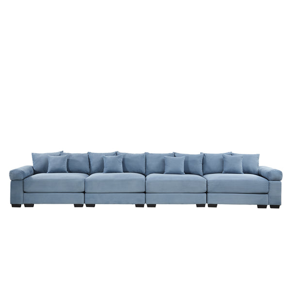 English Elm 170" Oversized Cloud Modular Sectional Couch - Luxurious Corduroy, Ergonomic Design, 12 Pillows, Blue W714S01353